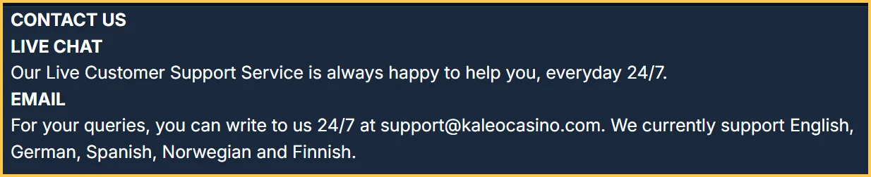 KaleoCasino UK Customer Support